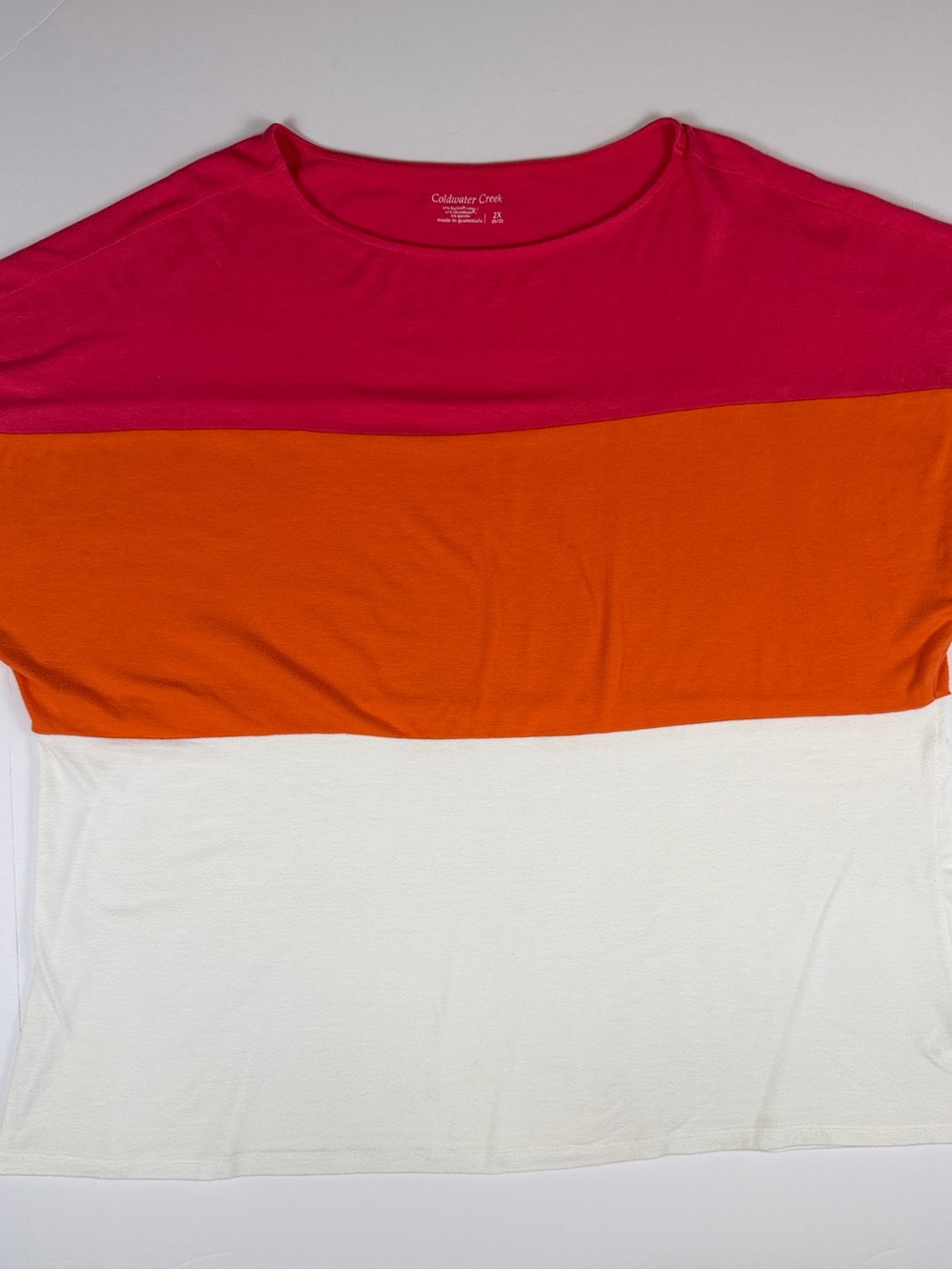 Coldwater Creek Pink Orange Cream Colorblock Scoop Neck Dolman Tee 2X